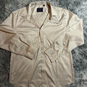 SHEIN Men's Cream Button-Up Long Sleeve Dress Shirt